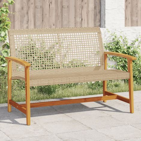 Gartenbank Beige 112 cm Poly Rattan und Akazienholz vidaXL (1/3)