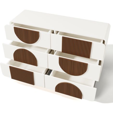 Cómoda con 6 Cajones y Diseño Redondeado, Guías Silenciosas, Estilo Elegante, de Madera, 121×41×71 cm, Blanco (1/5)
