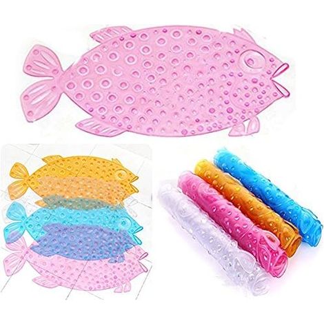 Alfombrilla antideslizante con forma de pez para baño/ducha (rosa)