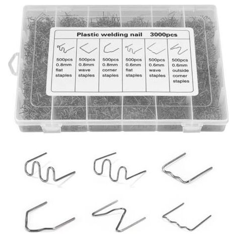 3000 PCS Soudure Plastique Agrafe, 6 types d'agrafes, Agrafes de Soudage de VoitureBaguettes de Soudage Agrafe pour Réparation de Pare-Chocs de Voiture, Soudage de Carrosserie, Agrafes Inoxydable (1/4)
