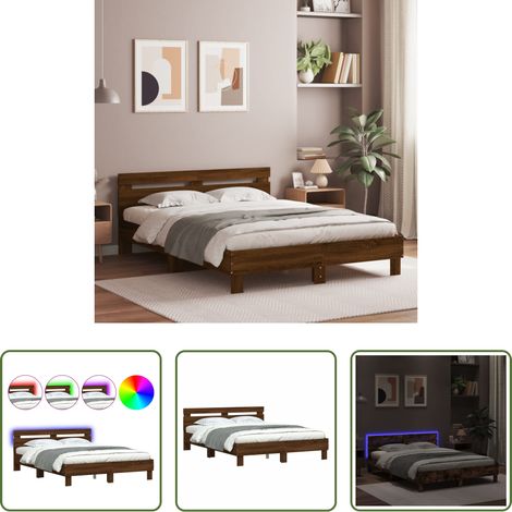 vidaXL Lits LED RVB - Cadre de lit avec LED sans matelas chêne marron 150x200 cm (1/5)