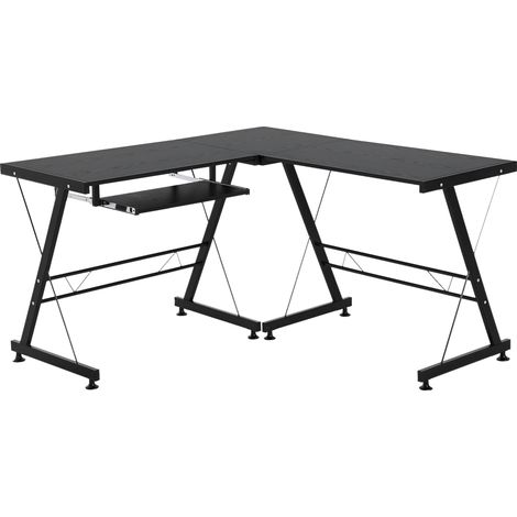 Scrivania Angolare Moderna Nera Dritta Postazione da Lavoro per Computer con Vano Tastiera MDF, Metallo a forma di L: 130L x 130P x 73.5A cm  dritta: 210L x 50P x 73.5A cm Nero