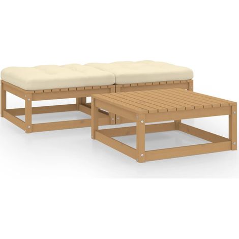 3-tlg. Garten-Lounge-Set mit Kissen Massivholz Kiefer