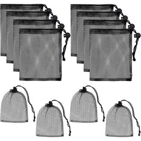 Paquete de 12 bolsas de almacenamiento reutilizables de malla negra con cordón, de 15x20 cm. (1/5)