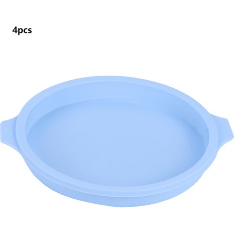 Moule à gâteau rond 8 pouces en silicone, lot de 4 moules bleus pour pâtisserie colorée, accessoires de cuisson réutilisables.