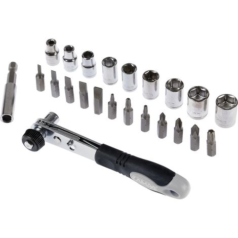 Set cricchetto con inserti e bussole, 23 pz (1/4)