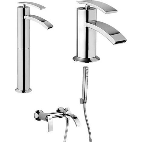 Set Rubinetti Jacuzzi per lavabo alto e bidet senza scarico e vasca serie Ray cromato (1/5)