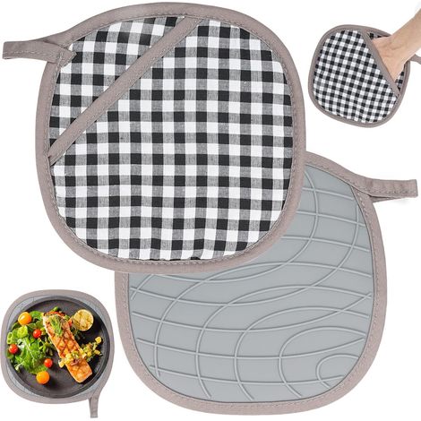 Juego de 2 guantes de horno que incluye bolsa de almacenamiento, almohadillas térmicas de silicona y algodón, guantes de cocina resistentes al calor, guantes de horno antideslizantes para cocinar y ho