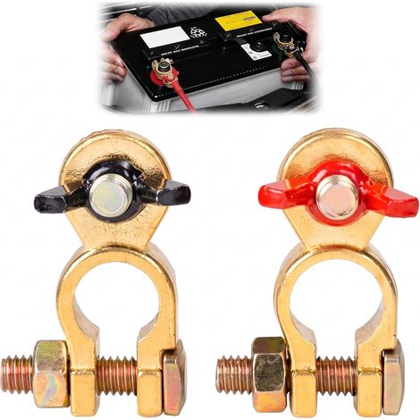 Cosses de Batterie 12V en Laiton Lot de 2, Connecteurs Positif et Négatif avec Vis M8, Bornes pour Voiture, Moto, Camion, Bateau et Camping-Car (1/5)