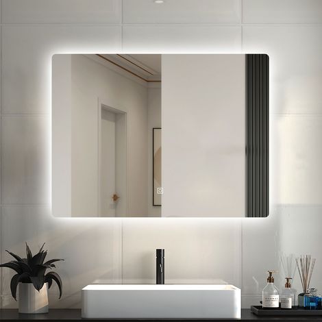 LED Spiegel mit Beleuchtung Badezimmerspiegel Kaltweiß Dimmbar Wandspiegel mit Touch- und Wandschalter Speicherfunktion 60x40cm (1/5)