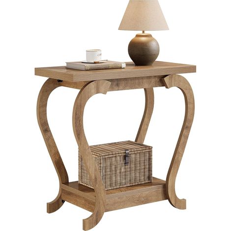 Tribesigns Table d'appoint étroite, pettie Bout de canape Table de Chevet, Meuble d'appoint 2 Niveaux pour Chambre à Coucher, Salon, Petits espaces, Brun Rustique