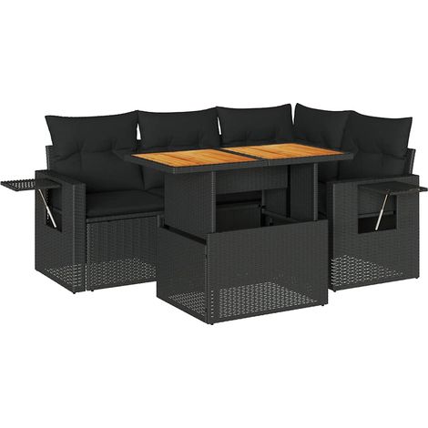 vidaXL 5 Piece Garden Sofa Set with Cushions Black Poly Rattan (1/5)