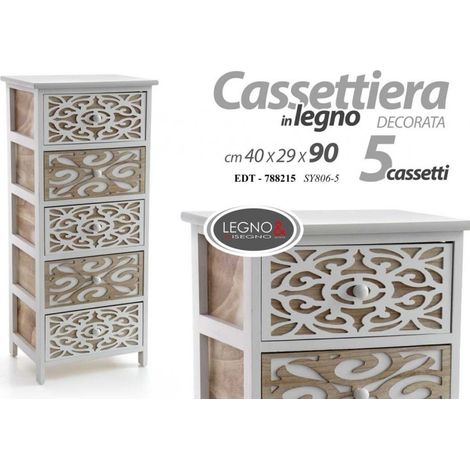 Cassettiera multiuso 5 cassetti in legno cm 40 x 29 x 90 h