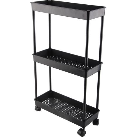 Étagère Roulante 3 Niveaux Noir 15cm Large, Gain de Place, Cart Utile Stable pour Buanderie Salle de Bain Cuisine Bureau (1/5)