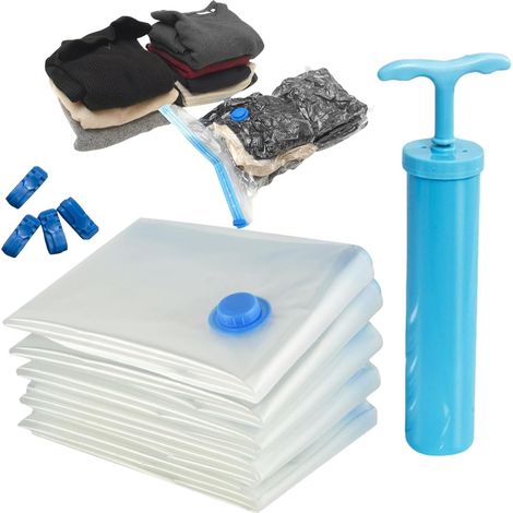 Sac Sous Vide Vetement,6pcs Sacs de Rangement Sous Vide,Sac de Compression Housse Aspirable,Sac Vetement ,Sac de Voyage Sous Vide,Rangement pour Matelas,Literie,Oreillers (1/5)