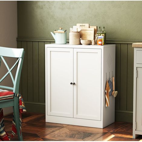 Armoire de rangement 70x35x88 cm blanche en métal avec étagères réglables et fixation murale (1/5)