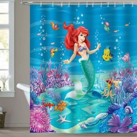 Rideau de Douche Petite Sirène 180 x 180 cm Rideau Douche Tissu Polyester Anti Moisissure Imperméable Lavables Rideau de Salle de Bain avec 12 Anneaux Crochets pour Baignoire (1/5)