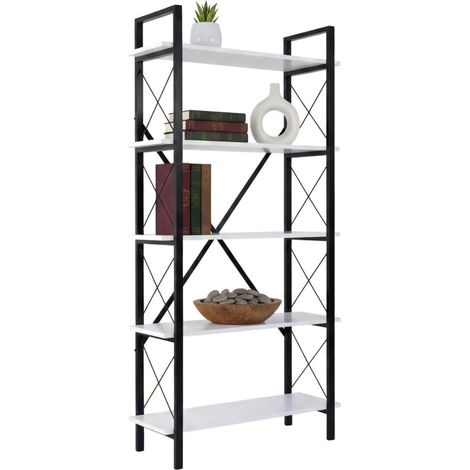 Dmora - Libreria Martone, Scaffale da ufficio, Mobile portalibri, Biblioteca, 90x34 h180 cm, Bianco e Nero