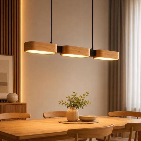 Suspension luminaire bois design moderne - LED 25W 90cm 3000K à 6500K télécommandable - Cuisine chambre salon salle à manger