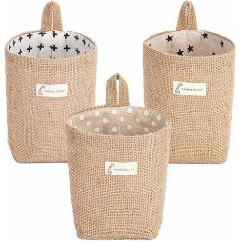 Panier de rangement pliable en coton et lin avec poignée, idéal pour la maison, les jouets, le bureau ou la chambre. (Lot de (1/5)