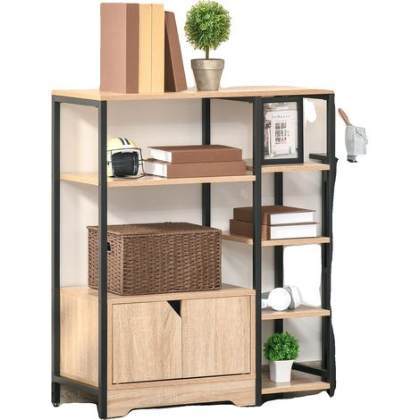 Étagère, Construction en Métal et Mélamine, 6 Étagères Ouvertes, Cabinet Compact, Pieds Réglables, Style Industriel (1/5)