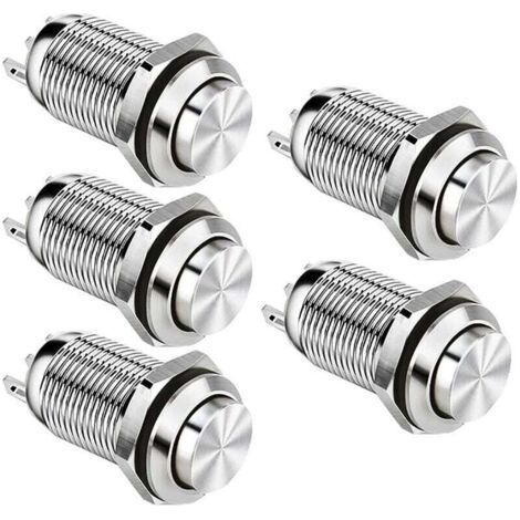 12mm Waterproof Momentary Push Button Switch Metal Push Button Switches SPST NO Momentary Switch 2A 12V/24V/125V/250V 5 Pack(High Head) (1/4)