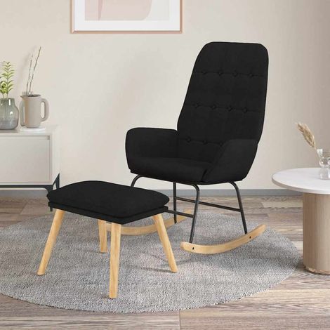 vidaXL Sillón mecedora con taburete tela negro (1/5)