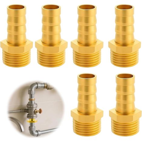 6 PCS Raccord cannelé, Embout de Tuyau en Laiton G1/2" (20mm), Raccords de Tuyau 1/2 Pouce, Raccords à Crochets de 12mm, Raccords en Laiton pour Eau, Air (1/5)
