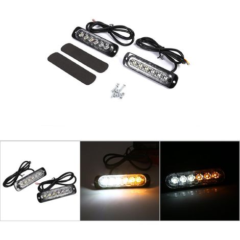 2 pièces Lampe Stroboscopique 12V 6 LED Ambre Blanc pour Camion Urgence Avertissement Clignotant (1/5)