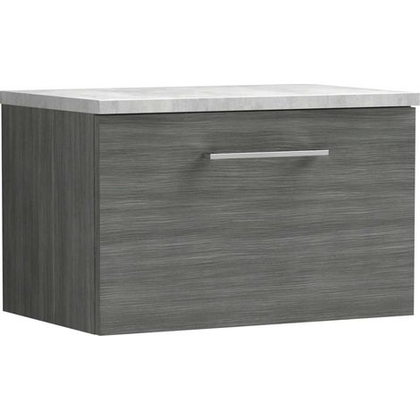 Nuie Arno Wall Hung 1-Drawer Vanity Unit with Bellato Grey Worktop 600mm Wide - Anthracite Woodgrain (1/5)