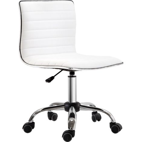 Chaise de bureau sans accoudoirs, réglable en hauteur 78-90 cm, chaise cosmétique avec dossier, jusqu'à 120 kg, cuir, blanche