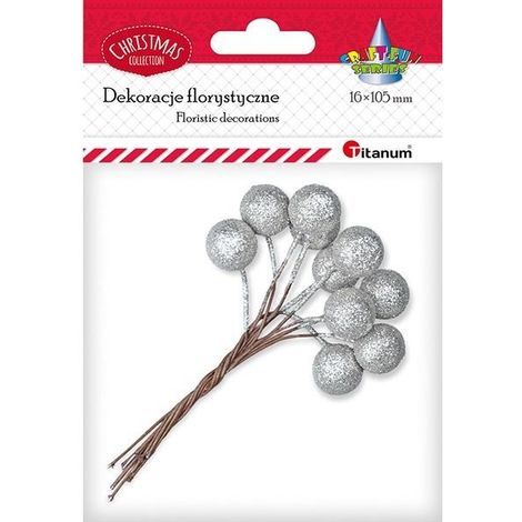 Filo con pallina 15mm glitter argento 10pz