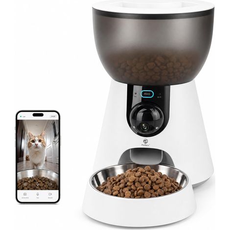 Automatic Cat Food Dispenser with 1080P Camera, 2.4G/5G WiFi Automatic Cat Bowl Via App Control, Night Vision, Two-Way Audio, Stainless Steel Bowl, Up to 10 Meals/Day (1/5)
