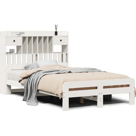Maison Exclusive - Massivholzbett mit Regal ohne Matratze Weiß 13