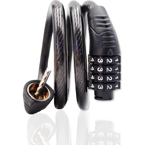 Kombinations-Fahrradschloss - 4-stelliges Schließkabel, 81 cm (32 Zoll) langes, rückstellbares Sicherheitsspiralkabel, Diebstahlsicherung für Mountainbikes, Rennräder, E-Bikes und Roller.