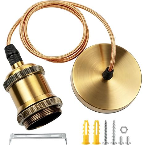 E27 Suspension Vintage Doré en Métal Câble Luminaire Réglable 90 CM (1/5)