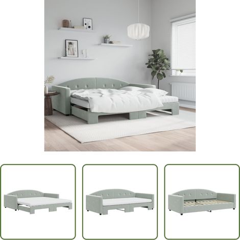 Canapé-lit - Lit de jour et gigogne et matelas gris clair 100x200 cm velours (1/5)