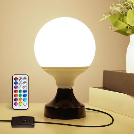 Petite Lampe de Table vintage, douille E27, avec Interrupteur sur Câble, Lampe de Chevet Industrielle avec Ampoule LED Globe, Max.100W, Lumière RGB, pour Chambre, Salon (1/5)