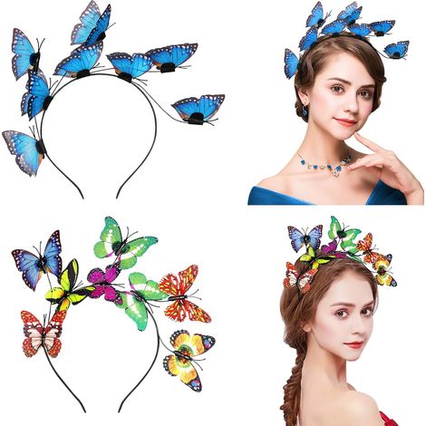 pezzi di cerchietto a farfalla, cerchietto a farfalla glitterato, cerchietto decorativo a farfalla da sposa, cerchietto per feste in costume da donna - blu + colore (1/5)