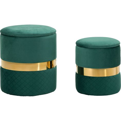 Pouf Contenitore Maun, set da 2, Forma Rotondo, Colore Struttura oro, 37x37x42h cm Verde