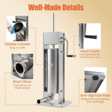 Manual Sausage Stuffer, 15 lbs Capacity, 4 Tubes, 2 Speeds (1/5)