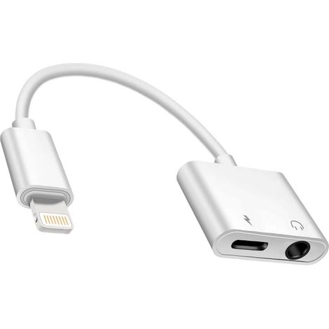 Adaptateur casque pour iPhone 2 en 1 : adaptateur Lightning vers prise jack 3,5 mm, adaptateur de câble AUX, convertisseur de câble de charge compatible avec iPhone 12/11/XS/XR (1/5)