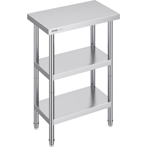 VEVOR Mesa de Preparación de Alimentos 356x610x864 mm Mesa de Trabajo de Cocina Comercial de Acero Inoxidable con 2 Estantes Inferiores Ajustables Mesa de Preparación para Parrilla, Cocina, Hogar (1/5)