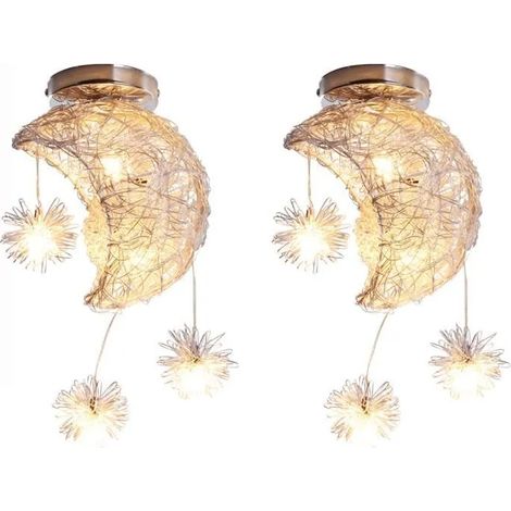 U-Do 2Pcs Plafonnier Industriel Lune Lustre Créatif Lampe en Aluminium - Lumière Blanche Chaude (1/4)