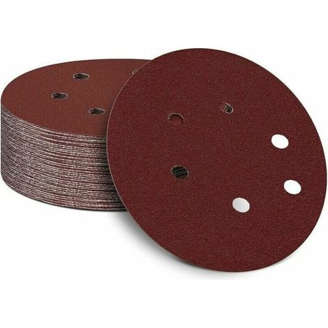Sollbry Paquete de 50 discos de lija autoadhesivos de 150 mm, papel de lija con velcro para lijadora orbital aleatoria (grano 40) (1/5)