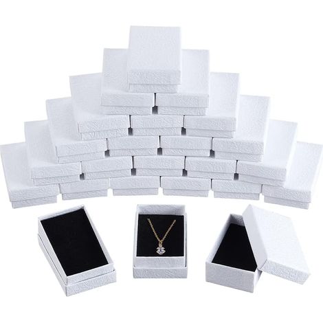 24 Pcs Boîtes à Bijoux en Carton Texture Blanche, 8.1x5.1cm Boîte Cadeau en Papier Boîte d'emballage en Carton avec Éponge Noire à L'Intérieur pour Collier Boucles d'oreille Bracelet Bijoux (1/5)