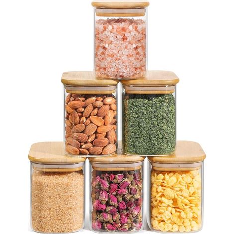 Set mit 6 luftdichten 220-ml-Glasbehältern zur Aufbewahrung von Gewürzen und Lebensmitteln (1/5)
