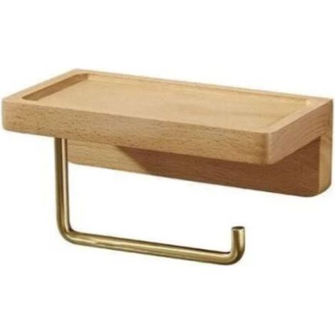 Lntyq Porte Papier Toilette Double Installation Bois Massif Hêtre Dérouleur Support Papier WC Mural Auto-adhésif Coins Arrondis Porte Rouleau de Papier Décor pour la Salle de Bain Cuisine(18106cm) (1/5)