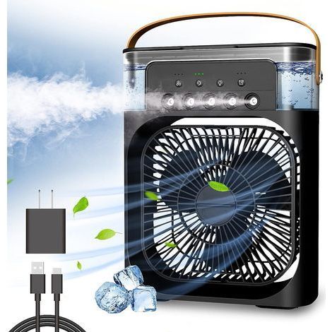 Refroidisseur d'air personnel, ventilateur climatiseur portable, mini rafraîchisseur d'air par évaporation avec lumière LED 7 couleurs, minuterie 1/2/3 h, 3 vitesses de ventilation et 3 modes de brumi (1/5)