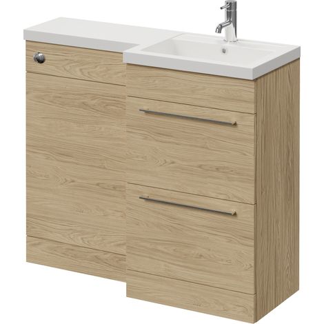 Napoli 390 Light Oak 1000mm 2 Drawer Vanity Unit Toilet Suite with Right Hand Square Lucia Basin - 1000mm - Chrome 320mm HandleWithout Kingston Toilet Pan